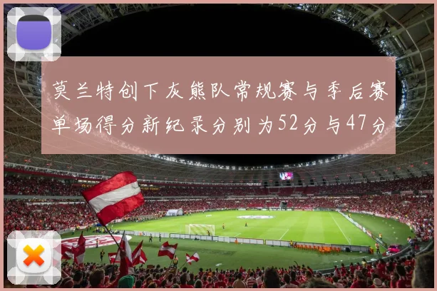 莫兰特创下灰熊队常规赛与季后赛单场得分新纪录分别为52分与47分